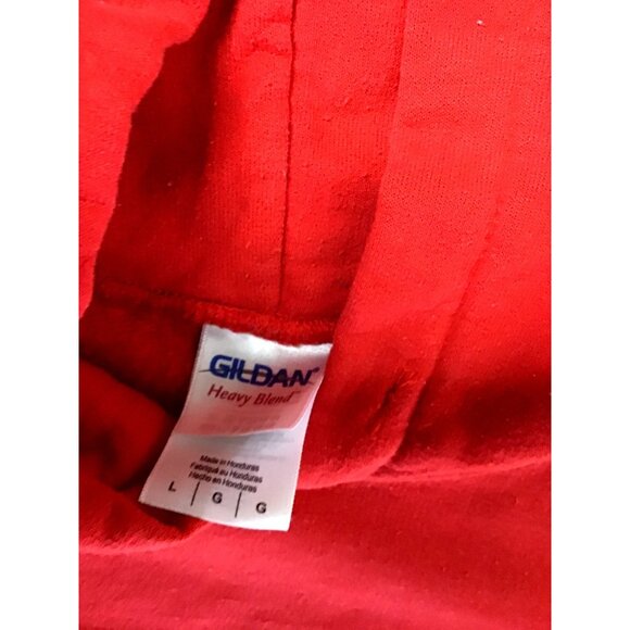 GILDAN- MENS RED FRONT/BACK GRAPHIC KANGAROO POCKET PULLOVER HOODIE SIZE LARGE - Picture 3 of 6